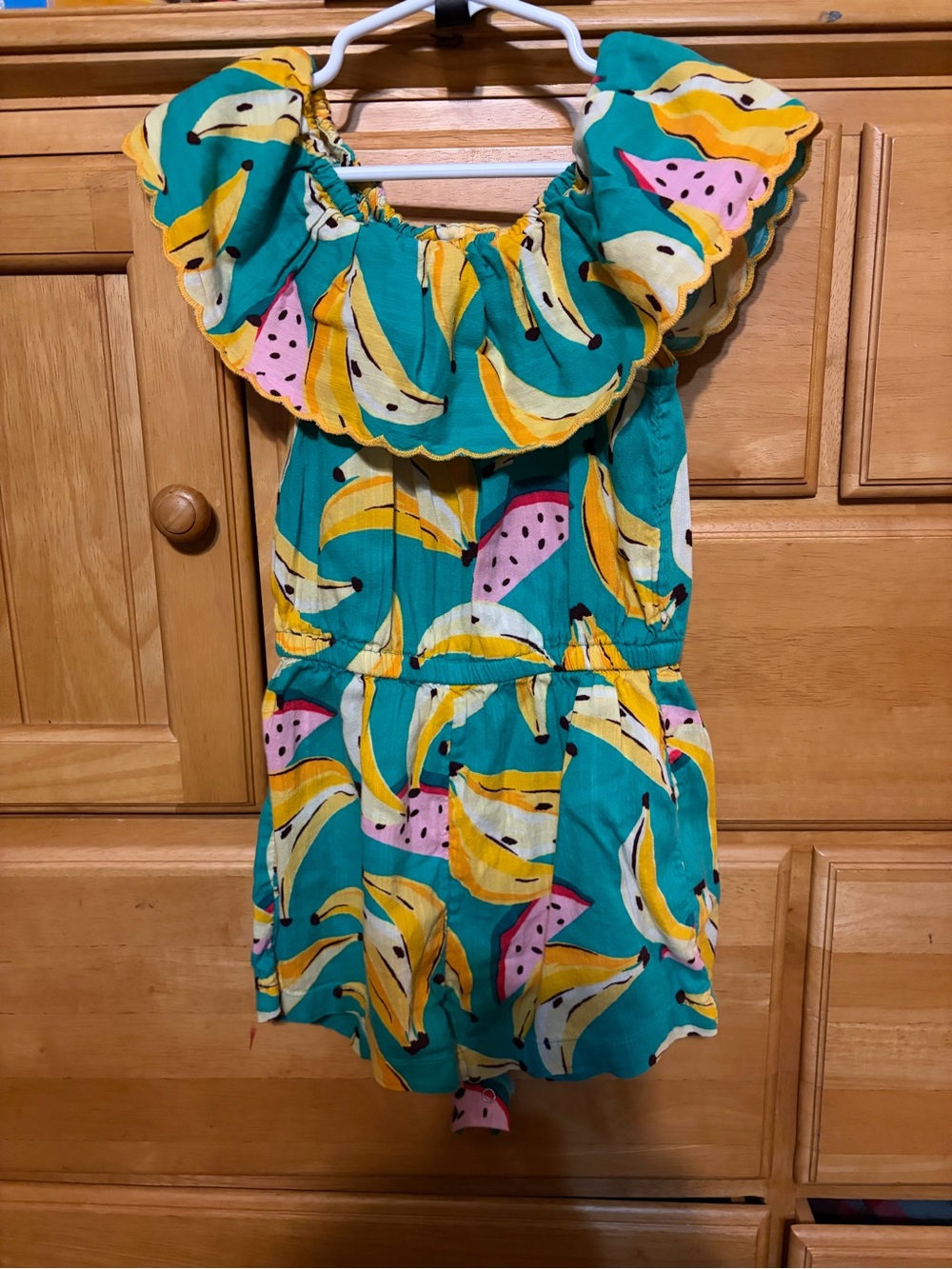 Old Navy Teal Fruit Print Ruffle-Trim off-the-Shoulder Style Romper Size 2T